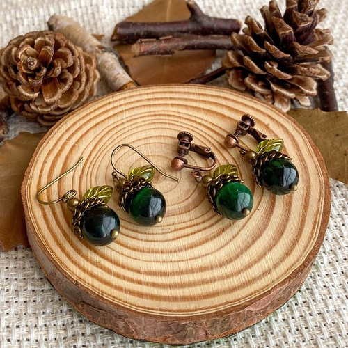 天然石のどんぐりピアス／イヤリング ピアス（フック・チェーン