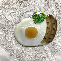 手作り七宝焼　美味しい朝食　純銀張有線七宝　目玉焼き　ソーセージ　ブロッコリー　 2枚目の画像