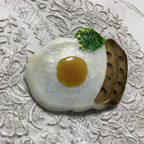 手作り七宝焼　美味しい朝食　純銀張有線七宝　目玉焼き　ソーセージ　ブロッコリー　 3枚目の画像