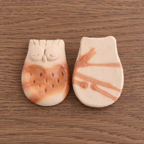 備前焼 ふくろうの箸置き(2個セット) 緋だすき 箸・箸置き 備前焼 焼き