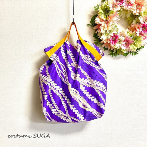 ハワイアンファブリックがかわいいエコバッグ☆大きめでだけど  