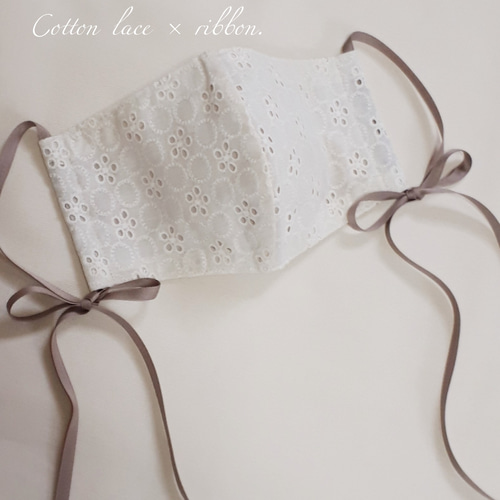 大人可愛い CHECK&STRIPE ✤ 刺繍コットンレースプチロンド✤きなり 