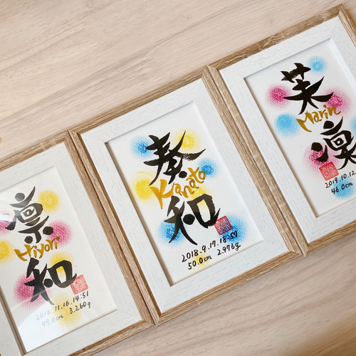 お名前アート】気軽に飾れる命名書☆ハガキサイズ【縦型