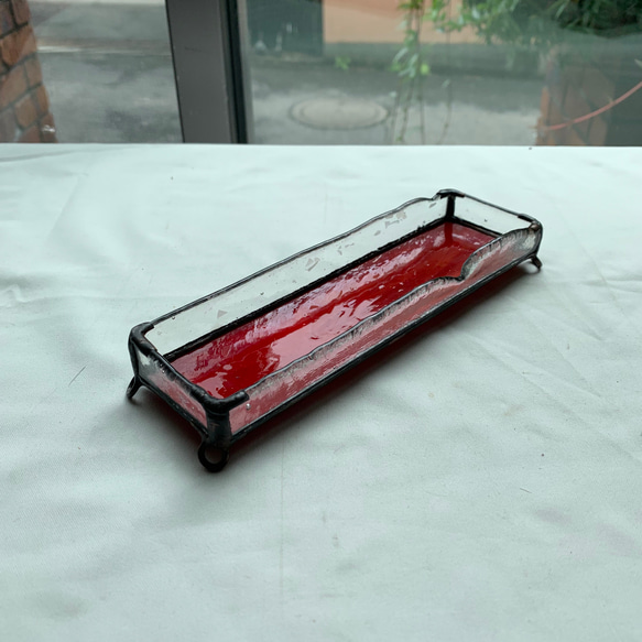 赤いペン皿　ステンドグラス 4枚目の画像