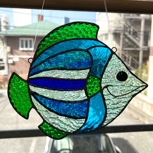 魚のサンキャッチャー ステンドグラス ブルー系 サン