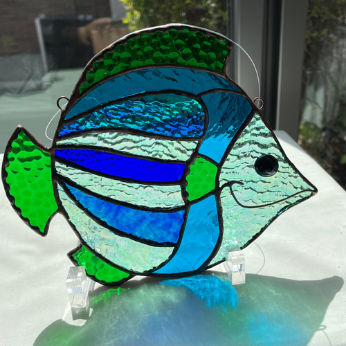 魚のサンキャッチャー ステンドグラス ブルー系 サン