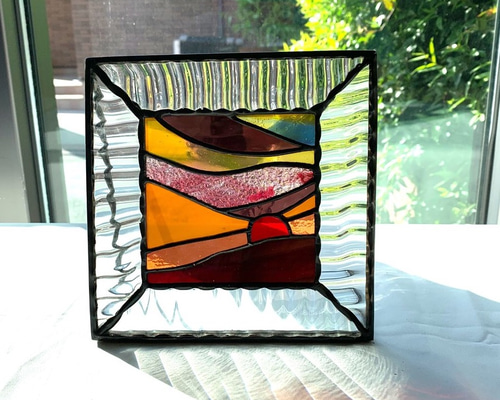 夕焼け空が美しいステンドグラスのパネル 絵画シリーズ 自立式 サン