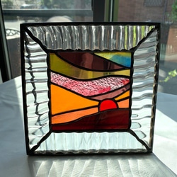 夕焼け空が美しいステンドグラスのパネル　絵画シリーズ　自立式 3枚目の画像