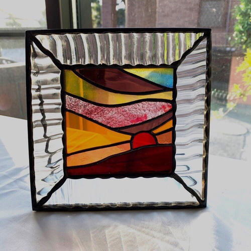 夕焼け空が美しいステンドグラスのパネル 絵画シリーズ 自立式