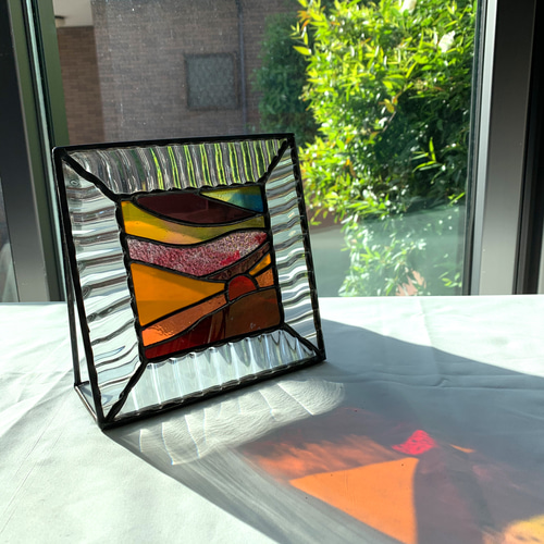 夕焼け空が美しいステンドグラスのパネル 絵画シリーズ 自立式 サン