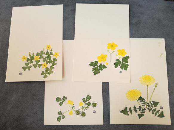 幸せ運ぶ黄色いポストカード＜１５種セット＞（手捺し原画） 2枚目の画像