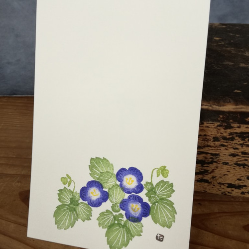 no.8『オオイヌノフグリ』・季節の草花で彩る手捺し原画ポストカード
