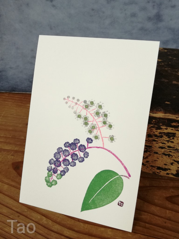 no.18『ヨウシュヤマゴボウ』・季節の草花で彩る手捺し原画ポストカード（2枚入り） 2枚目の画像