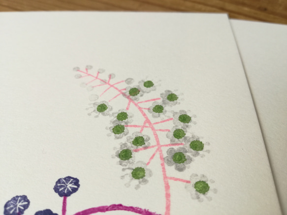 no.18『ヨウシュヤマゴボウ』・季節の草花で彩る手捺し原画ポストカード（2枚入り） 3枚目の画像