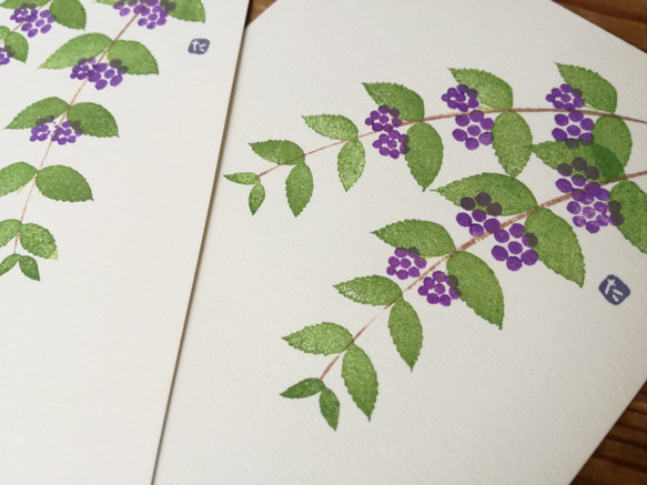 no.32『コムラサキ』・季節の草花で彩る手捺し原画ポストカード（2枚入り） 3枚目の画像
