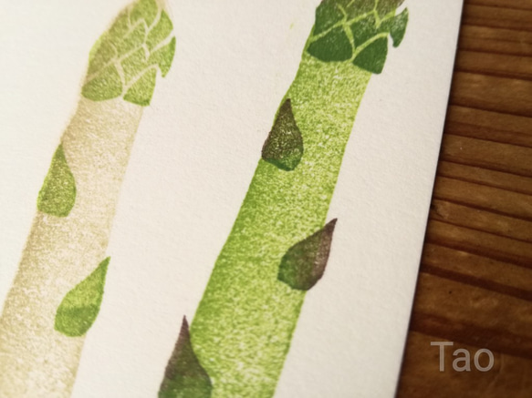 no.41『アスパラ』・季節の草花で彩る手捺し原画ポストカード（野菜バージョン）（2枚入り） 3枚目の画像