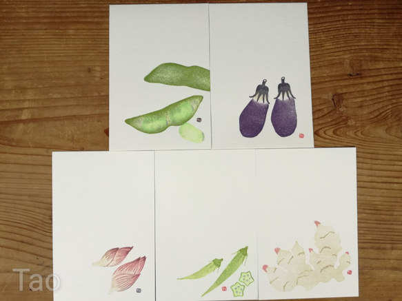 季節を彩る手捺し原画ポストカード・５枚セレクト＜美味しいセット＞ 2枚目の画像