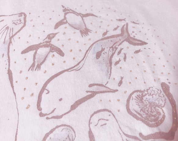 【オーガニック綿】水族館Tシャツ レディースM 手描き 半袖 5枚目の画像