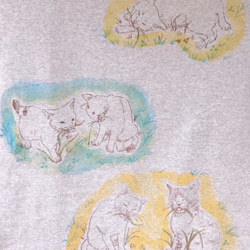 【訳あり値引 オーガニック綿】草食べ猫Tシャツ レディースM 手描き 七分袖 3枚目の画像