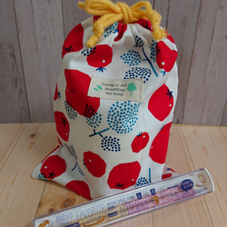 トマトがかわいいきんちゃく袋✱コップ袋✱給食✱通園通学✱定形郵便送料無料 1枚目の画像