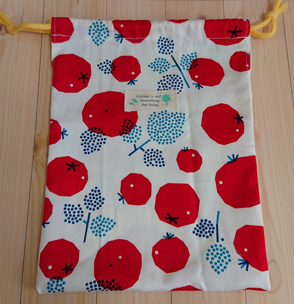 トマトがかわいいきんちゃく袋✱コップ袋✱給食✱通園通学✱定形郵便送料無料 2枚目の画像