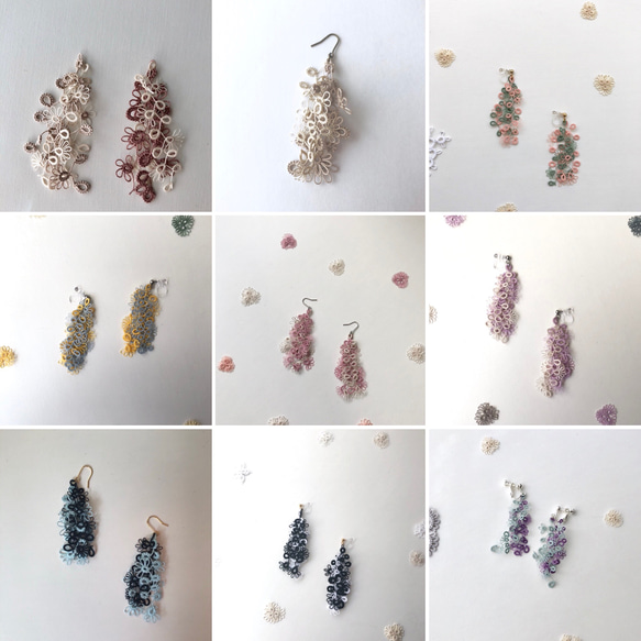 選べるお色＊タティングレース しずくピアス　イヤリング　　ノンホールピアス 8枚目の画像