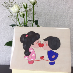 送料込❤︎手作り木工パズル(幼馴染シリーズ①運命の赤い糸) 1枚目の画像