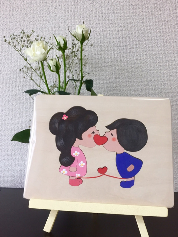 送料込❤︎手作り木工パズル(幼馴染シリーズ①運命の赤い糸) 1枚目の画像