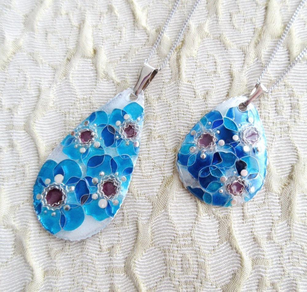 花ペンダント大【純銀／京七宝銀有線】