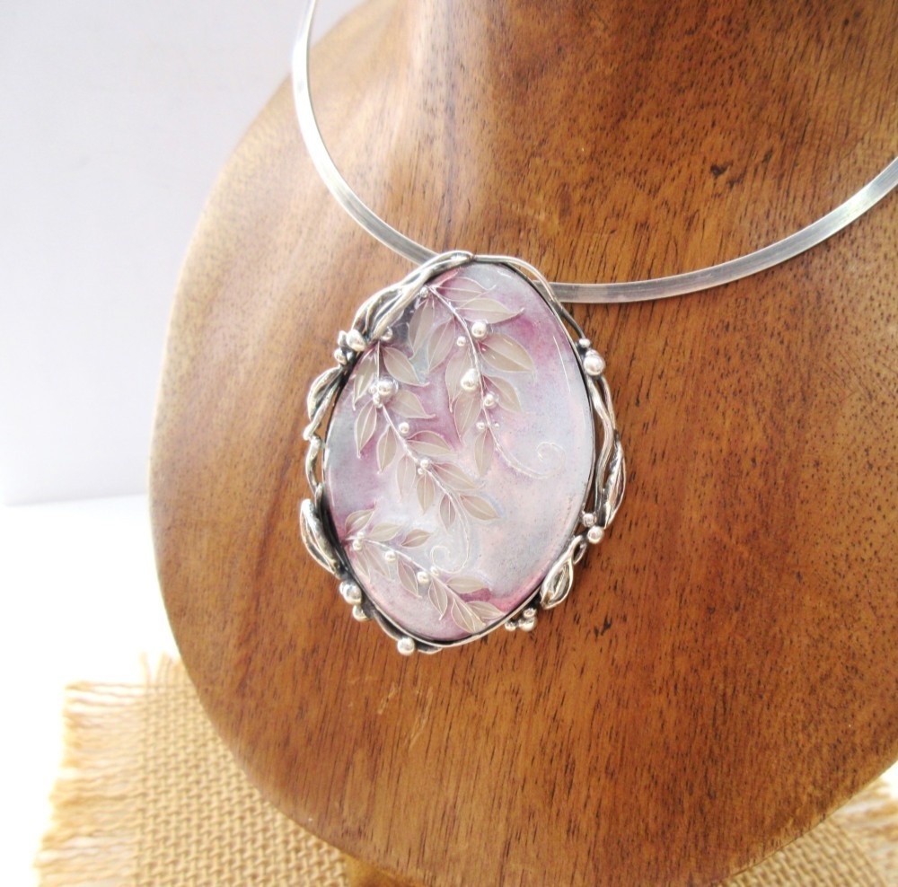 ブローチ そよぎ（ペンダント兼用）｜京七宝銀有線／彫金七宝