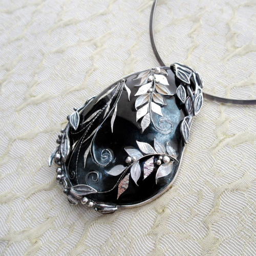 ブローチ そよぎ（ペンダント兼用）｜京七宝銀有線／彫金七宝 ブローチ