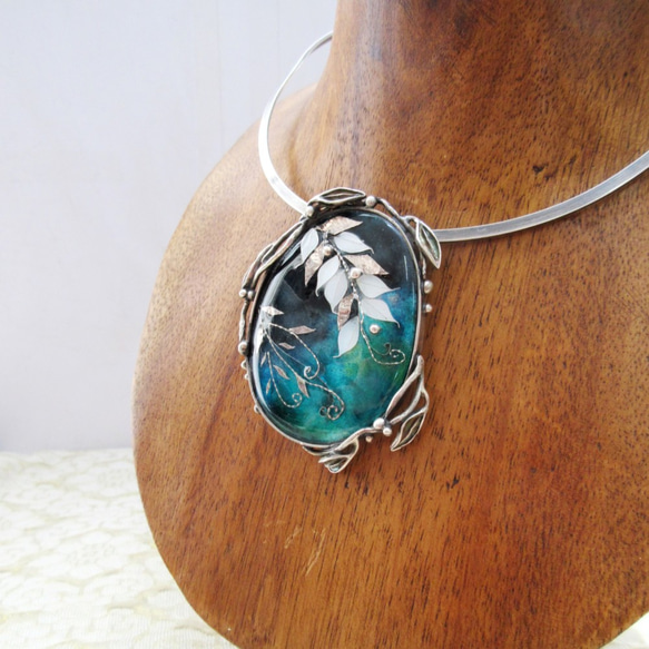 ブローチ -そよぎ-（ペンダント兼用）｜京七宝銀有線／彫金七宝