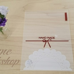 【a-025】HAND MADEりぼんレースopp袋テープ付き　♡50枚♡　送料無料　ギフト・ラッピング♪ 2枚目の画像