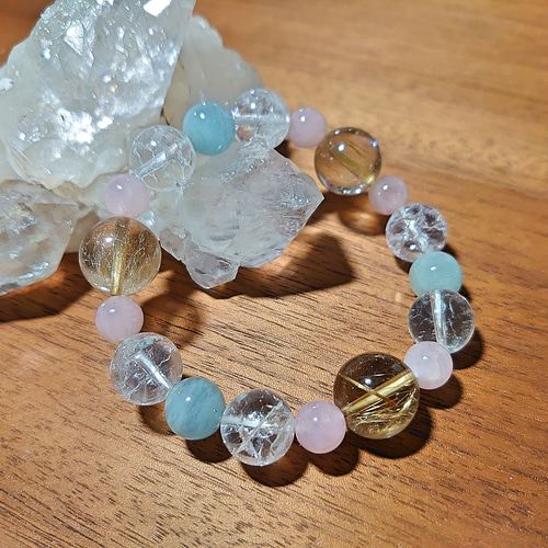 ルチルクォーツ×アクアマリン×ローズクォーツ×クラック水晶
