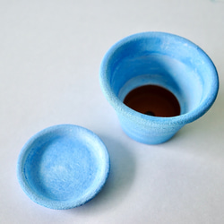 ウォッシュブルー青い植木鉢　ポットS＋トレイ　wash blue flower pot　青いインテリア 5枚目の画像