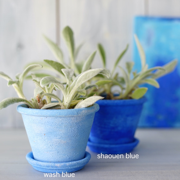 ミントブルー青い植木鉢　ポットS＋トレイ　mint blue flower pot　青いインテリア 6枚目の画像