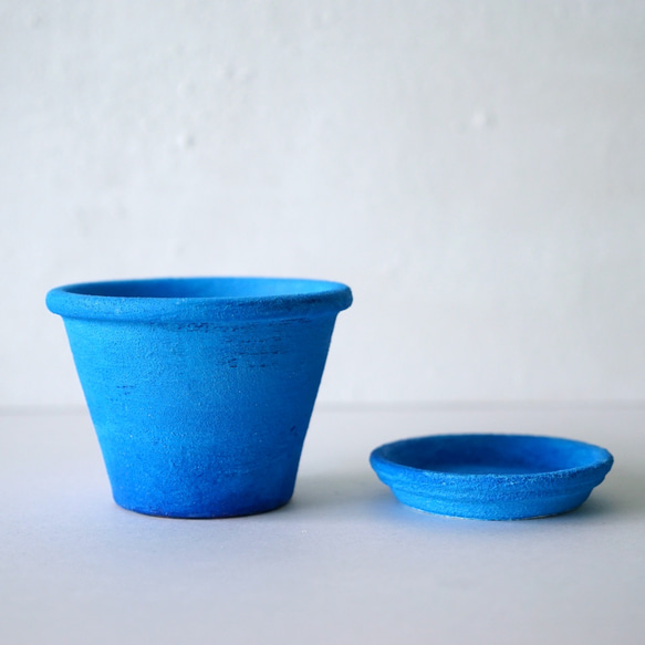青の中の青　ブルーブルー　青い植木鉢　ポットS＋トレイ　blue blue flower pot　青いインテリア 1枚目の画像