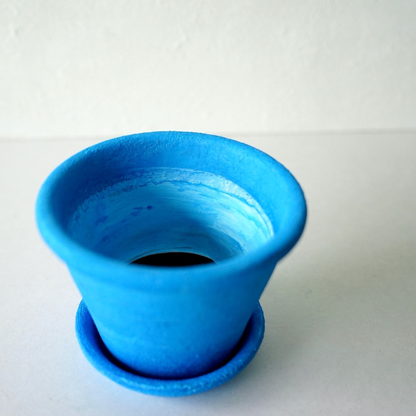 青の中の青　ブルーブルー　青い植木鉢　ポットS＋トレイ　blue blue flower pot　青いインテリア 4枚目の画像