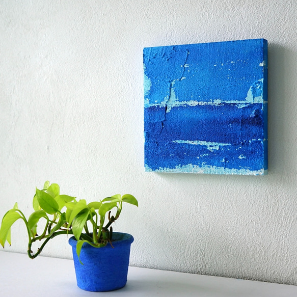 お部屋を涼しげにしてくれる青い珪藻土のインテリアアート 青の水平（BlueBlue #18003）原画 6枚目の画像