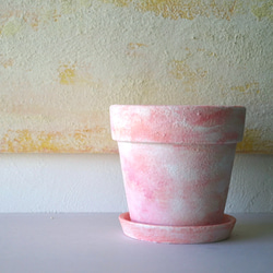 モロッコの壁それとも砂糖菓子　シュガーピンクの植木鉢　リム型ポットL＋トレイ　suger pink flower pot 3枚目の画像