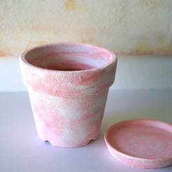 モロッコの壁それとも砂糖菓子　シュガーピンクの植木鉢　リム型ポットL＋トレイ　suger pink flower pot 4枚目の画像