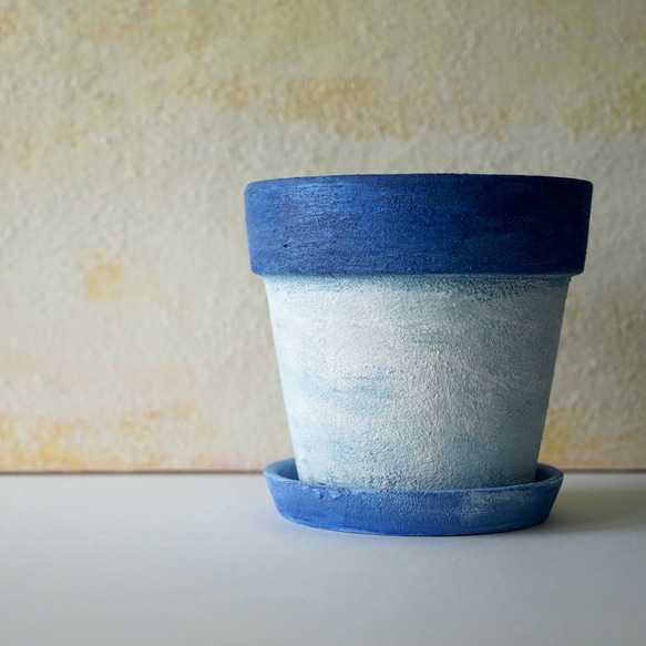 シャビーブルーの植木鉢　リム型ポットL＋トレイ　 flower pot 3枚目の画像