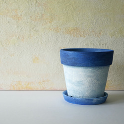 シャビーブルーの植木鉢　リム型ポットL＋トレイ　 flower pot 4枚目の画像