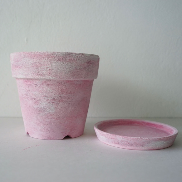 ＜零　様　オーダー品＞ピンクの植木鉢　リム型ポットL＋トレイ　 pink flower pot 1枚目の画像
