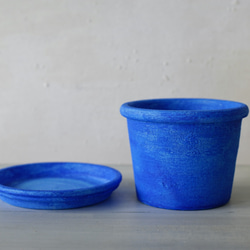 シャウエンブルー青い植木鉢　プリン型ポットL＋トレイ　chaouen blue flower pot 2枚目の画像