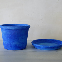 シャウエンブルー青い植木鉢　プリン型ポットL＋トレイ　chaouen blue flower pot 3枚目の画像