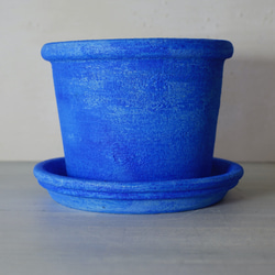 シャウエンブルー青い植木鉢　プリン型ポットL＋トレイ　chaouen blue flower pot 8枚目の画像