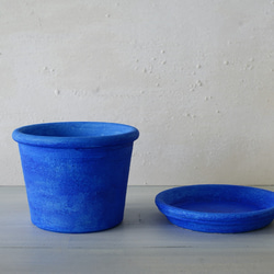 シャウエンブルー青い植木鉢　プリン型ポットM＋トレイ 3枚目の画像