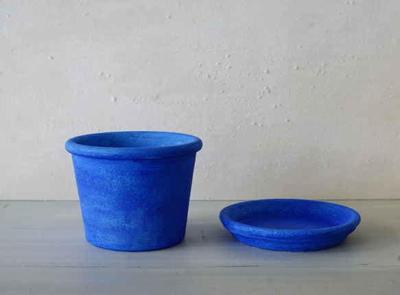 シャウエンブルー青い植木鉢　プリン型ポットM＋トレイ 3枚目の画像
