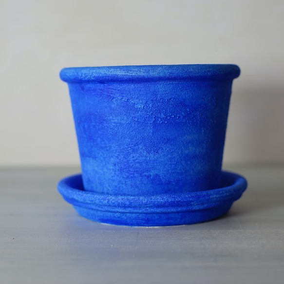 シャウエンブルー青い植木鉢　プリン型ポットM＋トレイ 8枚目の画像